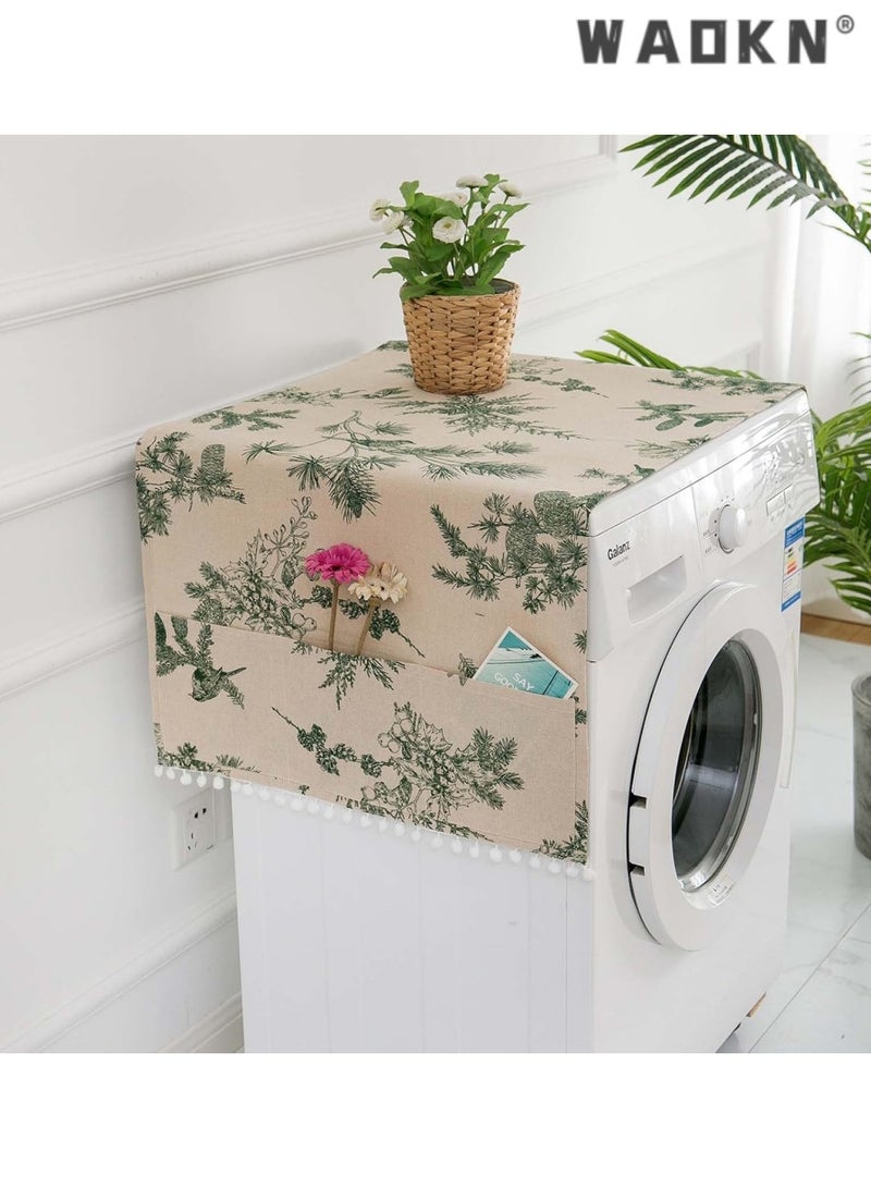 WAOKN Universal 51"x 22" Washer Dryer Top Covers, Cotton Anti-Slip Fridge Dust Proof Cover, Washing Machine Top Cover with 6 Storage Pockets, Dryer Top Protector Mat for Kitchen Bathroom Home - Image 1