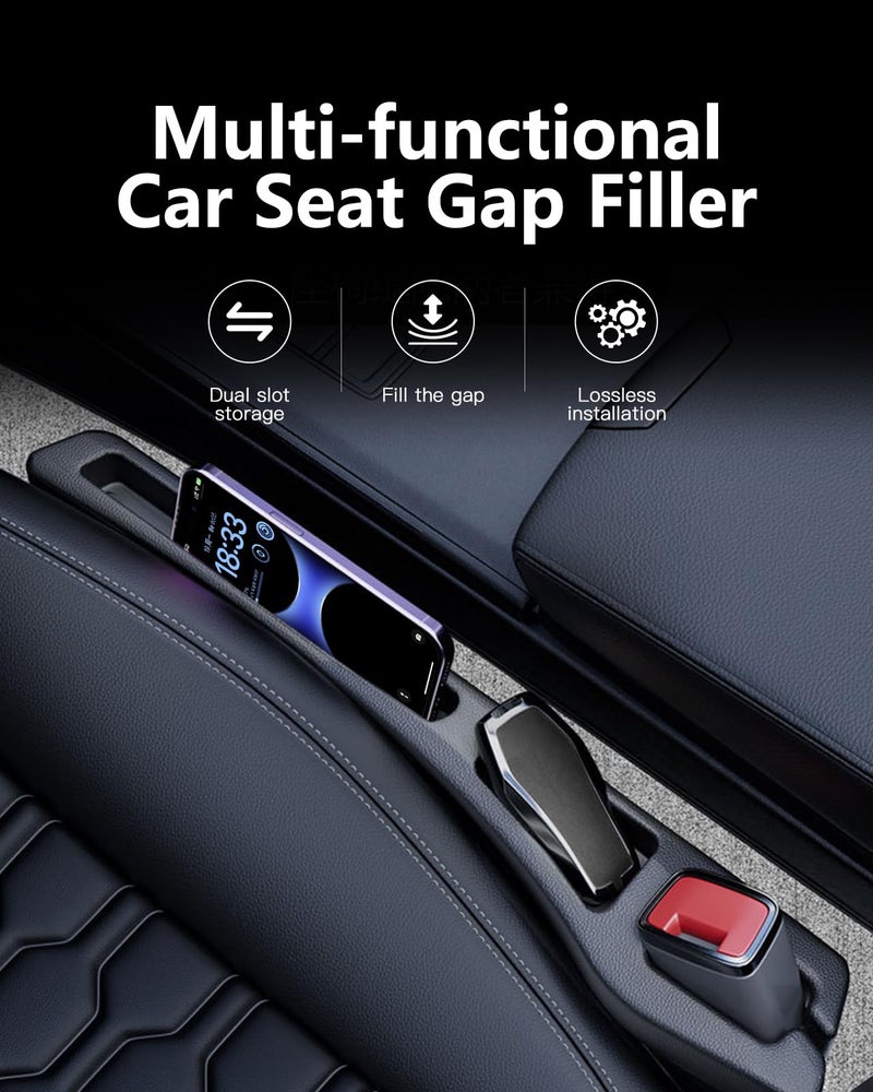 FOLUMAD Car Seat Gap Filler 2 Pack, Soft Foam Multifunctional Seat Side Gap Filler with Organizer, 2 in 1 Seat Crevice Blocker Stop Things from Dropping, Universal Vehicle Interior Accessories Black - Image 3
