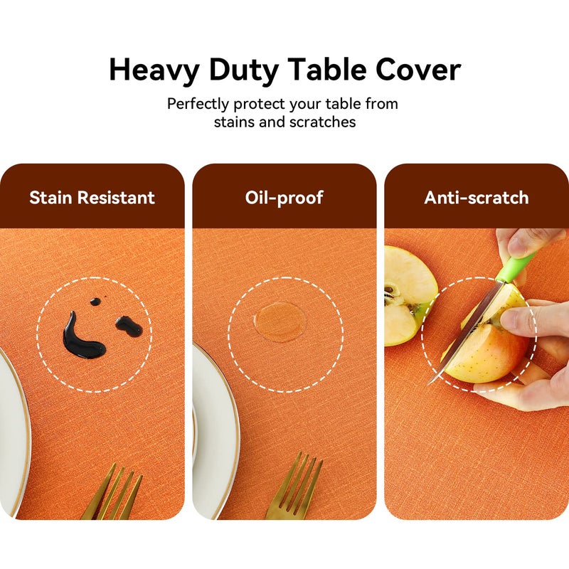 Romanstile Halloween 100% Waterproof PVC Tablecloth  Rectangle Oil Spill Proof Stain Resistant Vinyl Table Cloth  Wipe Clean Plastic Table Covers for Kitchen/Dining/Parties - 60 x 102 Inch  Orange - Image 4