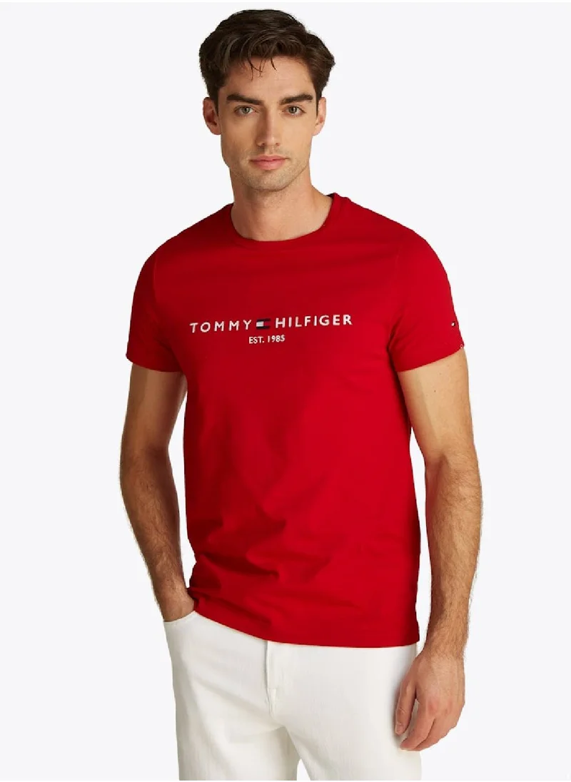 TOMMY HILFIGER Men's Logo T-Shirt - Cotton, Red