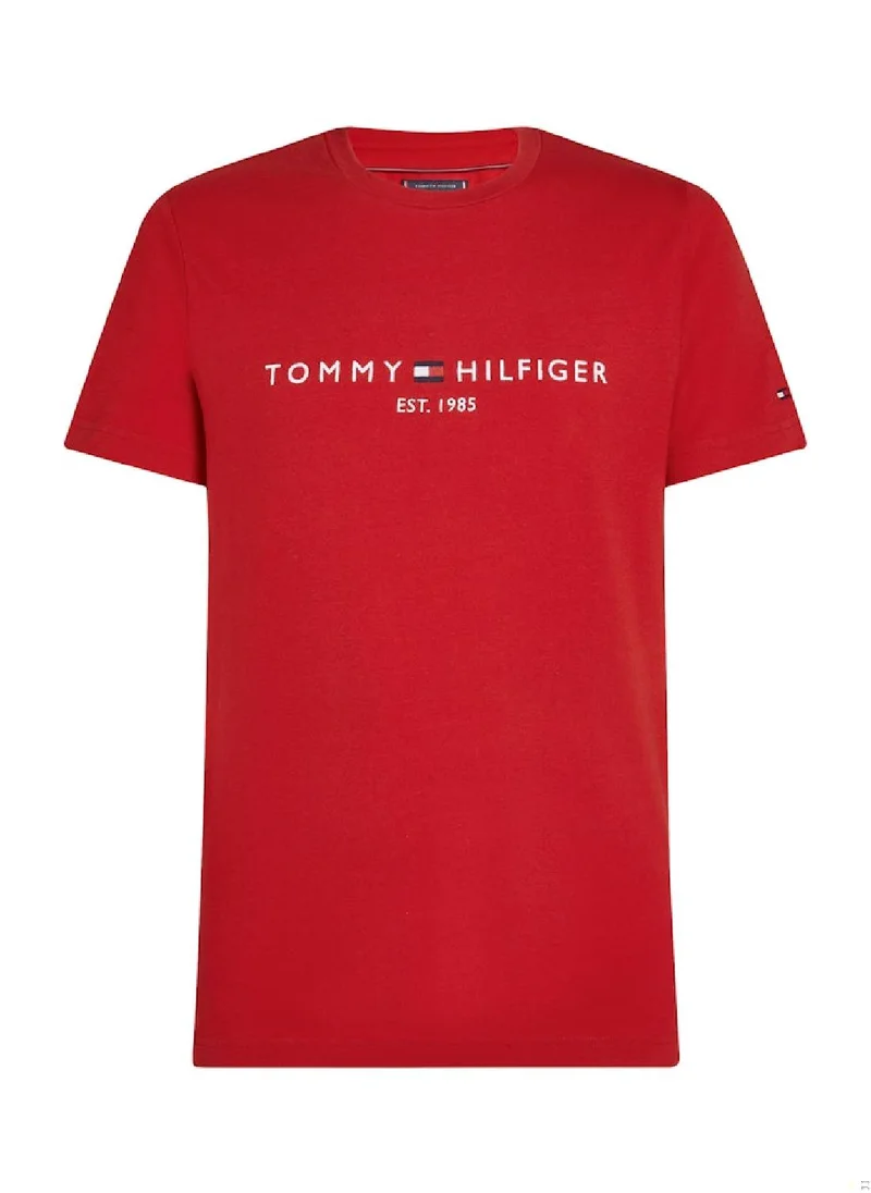 TOMMY HILFIGER Men's Logo T-Shirt - Cotton, Red