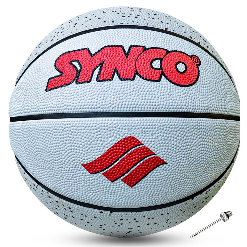 synco Culture Basketball Size-7 | Men Official Size | Moulded Technology | 8 Panel | Suitable for Indoor & Outdoor Games (White Gray) - Image 1