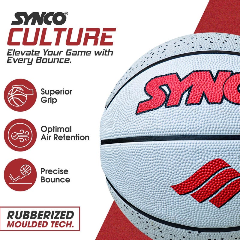 synco Culture Basketball Size-7 | Men Official Size | Moulded Technology | 8 Panel | Suitable for Indoor & Outdoor Games (White Gray) - Image 3
