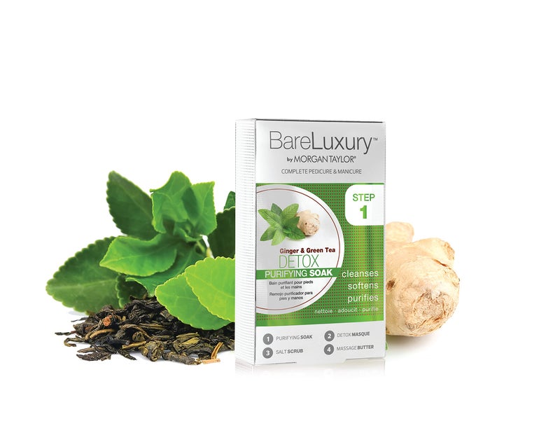 Morgan Taylor BareLuxury 4Step Complete Pedicure  Manicure Packs  Complete Nail Care Kit with Soak Masque Scrub  Massage Butter Professional SpaQuality Treatments Detox Ginger  Green Tea