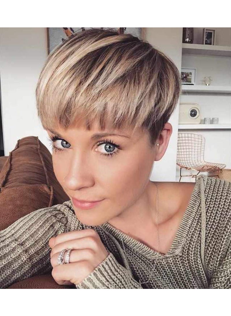 FCHW-wig FCHW Short Ombre Hair Wigs Pixie Cuts Straight Synthetic Wigs for Black Women African American Women 