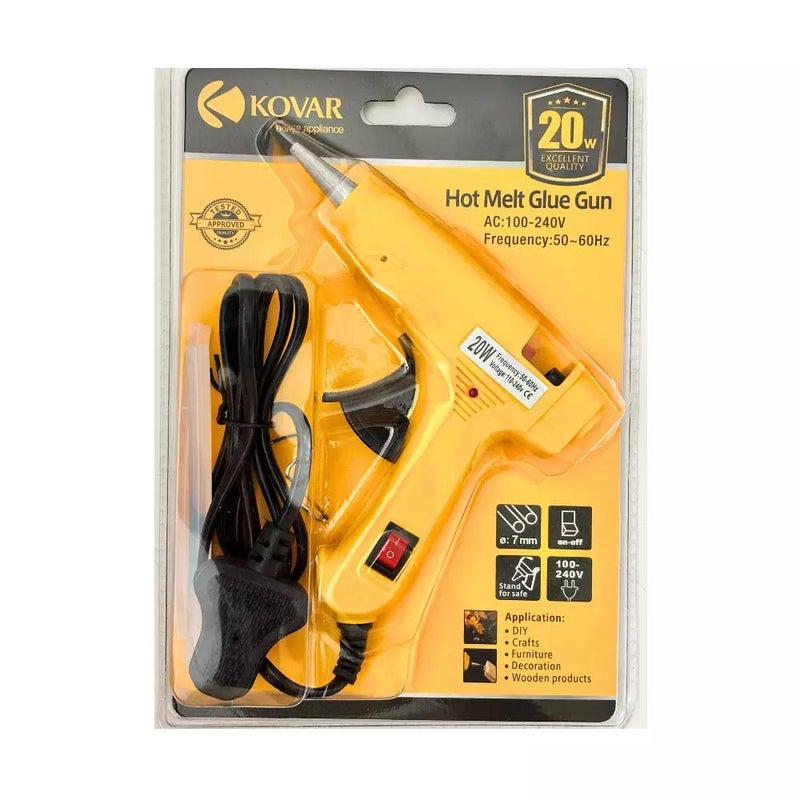 Kovar Mini Hot Melt Glue Gun With Two 7mm Glue Stick 20Watt For Quick Repairs- Yellow Color - Image 1