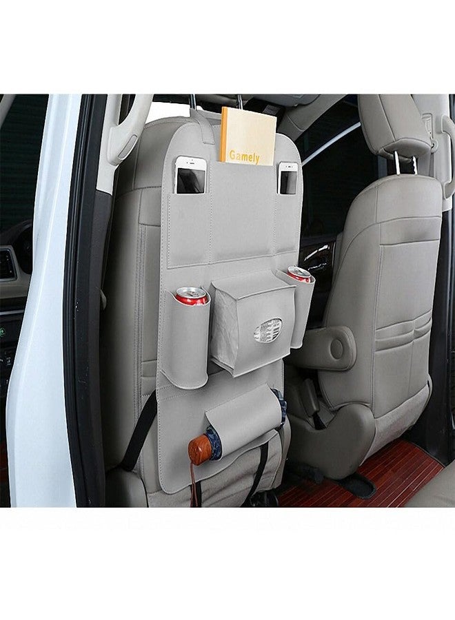 أوشوتو منظم تخزين المقعد الخلفي للسيارة من أوشوتو، حامل هاتف، جيوب متعددة للزجاجات، علب المناديل، تخزين ألعاب الأطفال، ملحق سفر رائع متوافق مع ماهيندرا Xuv-300 (رمادي داكن) - Image 3
