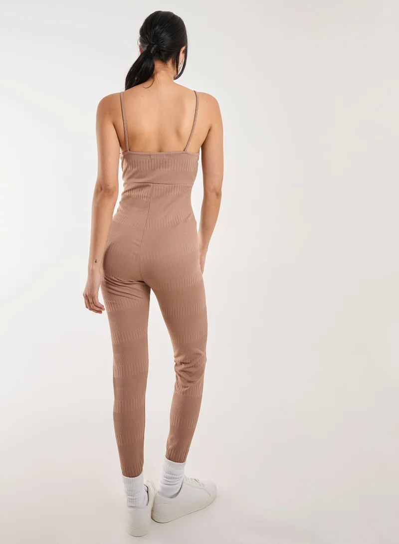 Pink Vanilla Ribbed Bodycon Unitard All in One