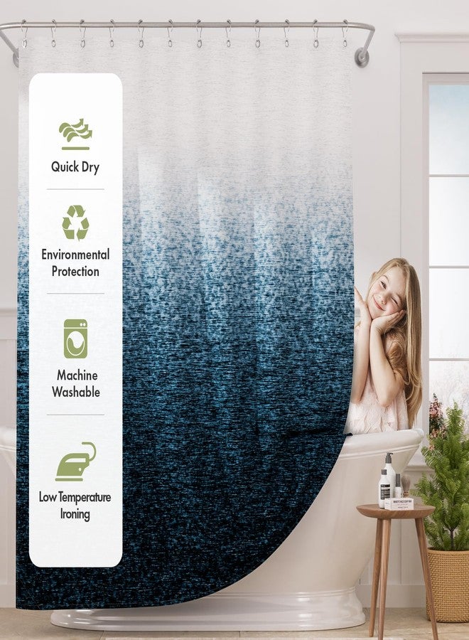 AmazerBath Shower Curtain Blue, Washable Cloth Ombre Shower Curtain Sets with 12 Metal Shower Curtain Hooks, Rustic Waterproof Dark Sea Blue Farmhouse Shower Curtains for Bathroom Decor, 72x72 Inches - Image 2