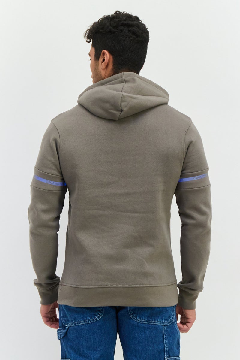 CROSSHATCH Men Embossed Print Fleece Hoodie, Grey - Image 3