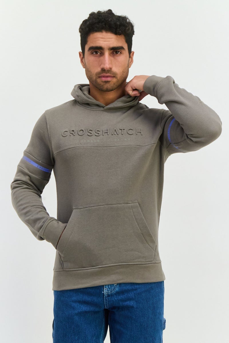 CROSSHATCH Men Embossed Print Fleece Hoodie, Grey - Image 1