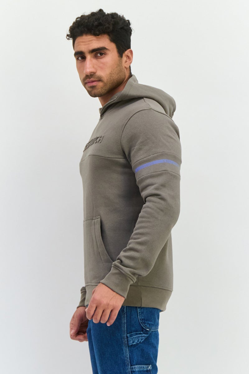 CROSSHATCH Men Embossed Print Fleece Hoodie, Grey - Image 2