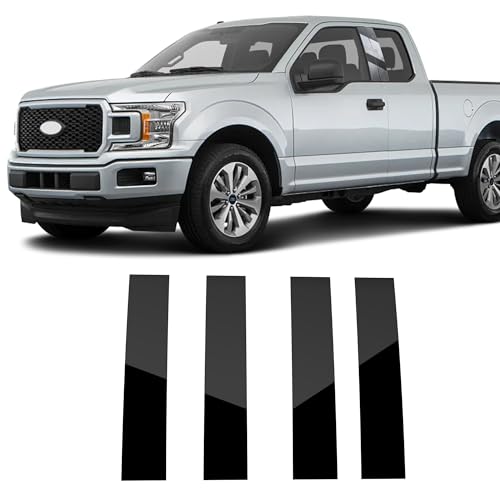 isingoione Stainless Steel Glossy Black Pillar Posts Door Window Trim Compatible with Ford F150 Super Cab Crew Lincoln Mark LT 20042014 Anti Scratch Stickers Door Pillar Moldings Cover Set of 4 - Image 1