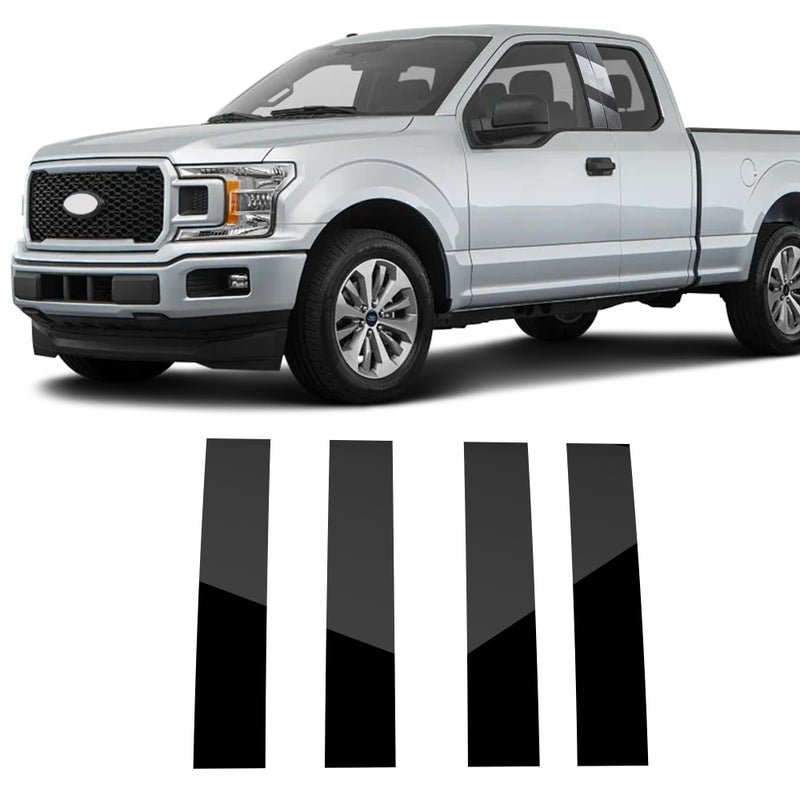 isingoione Stainless Steel Glossy Black Pillar Posts Door Window Trim Compatible with Ford F150 Super Cab Crew Lincoln Mark LT 20042014 Anti Scratch Stickers Door Pillar Moldings Cover Set of 4 - Image 3