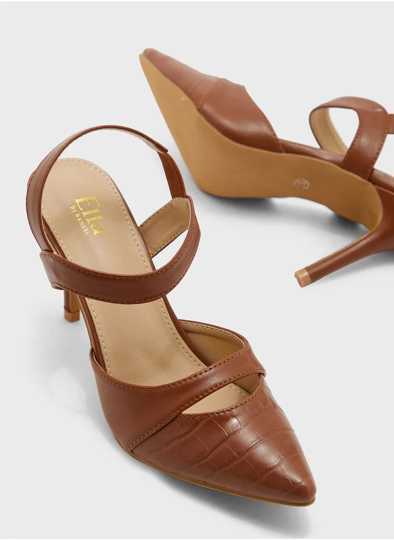 ELLA Croc Effect Cutout Detail Pointed Pump
