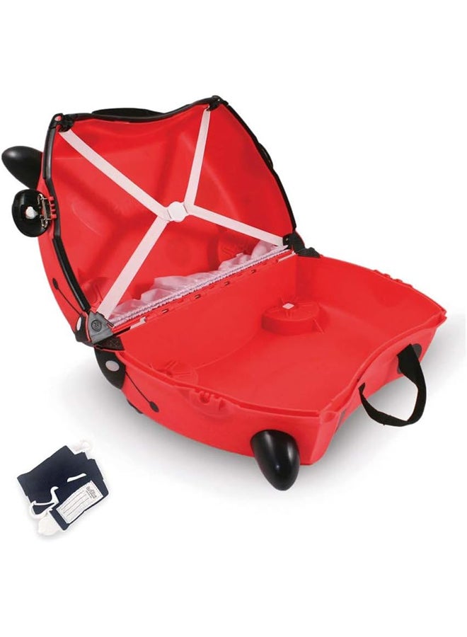 Trunki Harley Ladybug Red Kids Ride-On Suitcase, Carry-On Cabin Luggage with Wheels, Tow Strap and Spacious Travel Storage for Children - Image 3
