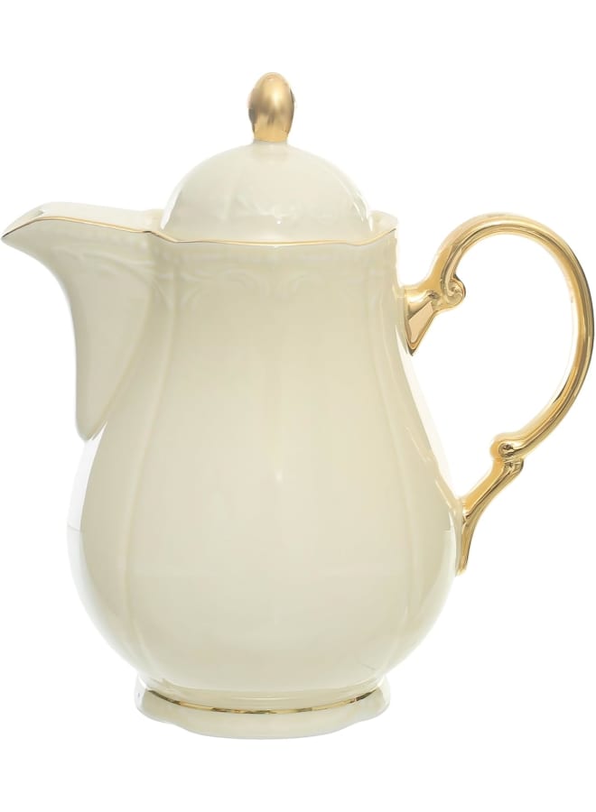 Rosa Osa Fm Conrad Dinner Set With Gold 57-Pieces,Cream: 1 Serving Plate, 2 W/Lids, 12 Coffee & Tea Cups, 6 Cake, 6 Flat & 6 Deep Plates, 6 Soup Bowls, 1 Milk Jug, 2 Sugar Bowls, 2 Teapots W/Lids. - Image 3