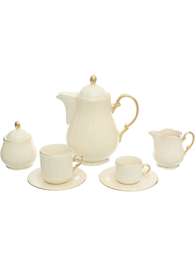 Rosa Osa Fm Conrad Dinner Set With Gold 57-Pieces,Cream: 1 Serving Plate, 2 W/Lids, 12 Coffee & Tea Cups, 6 Cake, 6 Flat & 6 Deep Plates, 6 Soup Bowls, 1 Milk Jug, 2 Sugar Bowls, 2 Teapots W/Lids. - Image 2