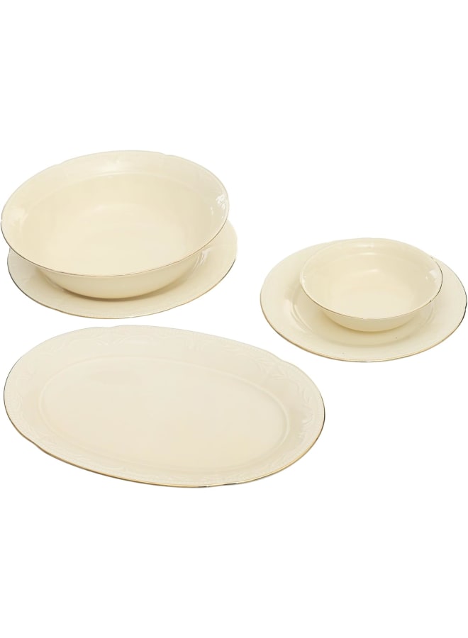 Rosa Osa Fm Conrad Dinner Set With Gold 57-Pieces,Cream: 1 Serving Plate, 2 W/Lids, 12 Coffee & Tea Cups, 6 Cake, 6 Flat & 6 Deep Plates, 6 Soup Bowls, 1 Milk Jug, 2 Sugar Bowls, 2 Teapots W/Lids. - Image 5