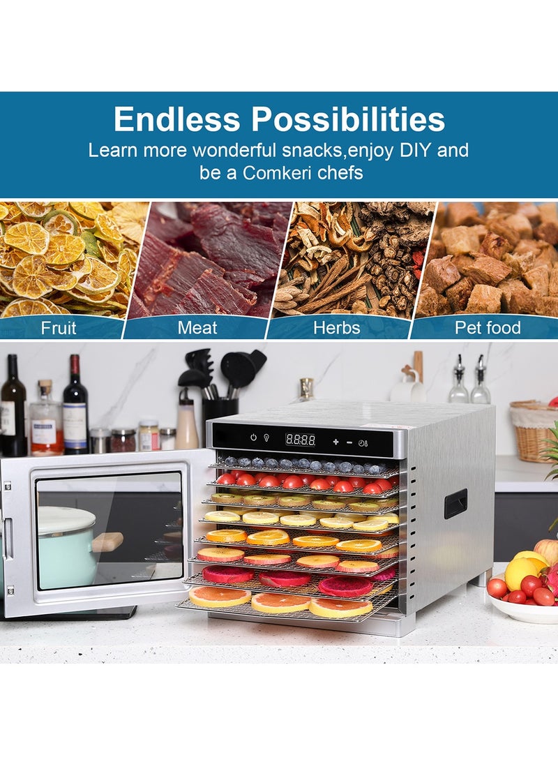 ET-LIFE Food Dehydrator with 8 Layers, Stainless Steel Food Dryer Machine, LED Touch Control Design, Adjustable Temperature and Time, for Fruit/Meat/Beef/Dog Treatments, Silver - Image 5