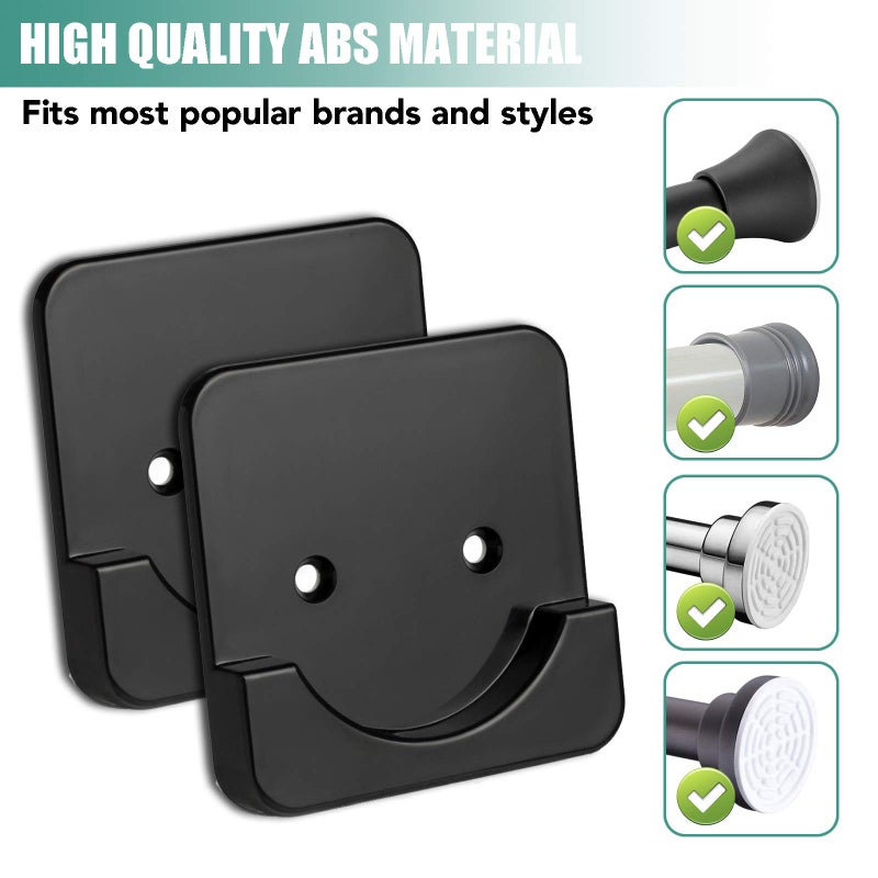 CANRAY Black Shower Curtain Rod Holder for Wall Mount | Adhesive Shower Tension Rod Retainer for Tile | No Drilling | Stick On | 2 Pack, (Shower Curtain Rod Not Included) - Image 2