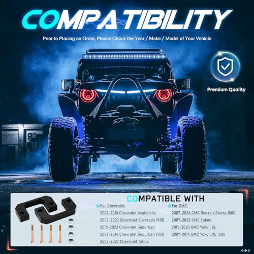 ILONPA 2" Front Leveling Lift Kit Fit for 2007-2013 Chevy Avalanche, 2007-2023 Tahoe Silverado 1500, GMC Sierra 1500 Yukon, Raised by 2 inch Front Suspension Spring Strut Spacer Lift Spacers, Set of 2 - Image 2