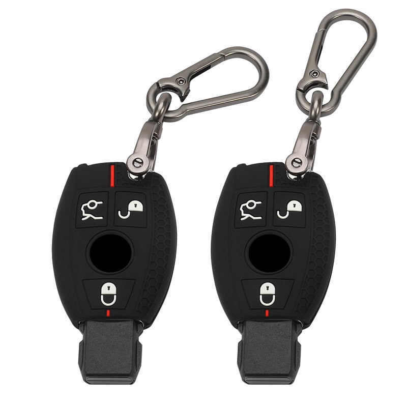تومال 2 حزمة لغطاء مفتاح مرسيدس بنز مع سلسلة مفاتيح 3 أزرار من السيليكون المطاطي