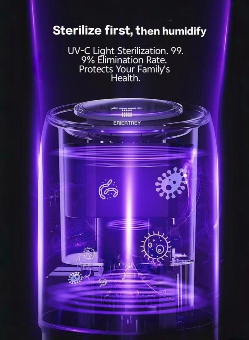 9L Large Capacity Humidifier for Large Rooms and Bedrooms, Ultrasonic Cool Mist Technology with Top-Fill Design, Operates up to 52 Hours, UV Sterilization and Impurity Filtration, 3 Adjustable Mist Levels, 360° Rotating Nozzle, Ideal for Babies, Home, and Office Use, Features LED Temperature and Humidity Display, White. - Image 4