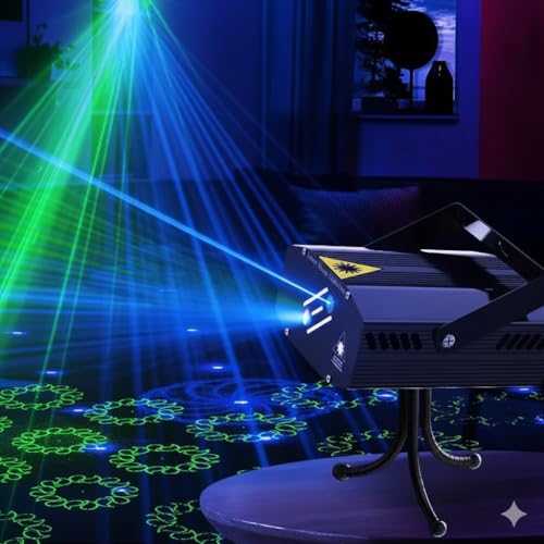 ATULUX Mini RGB Laser Party Light Projector | 12 Dynamic Lighting Patterns | Sound-Activated DJ & Stage Light for Home, Weddings, Birthdays & Clubs (12 DOTT & Patern Mix Design- (Blue)) - Image 1