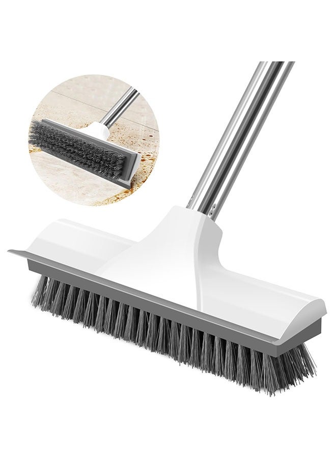 فرشاة تنظيف بمقبض طويل، فرشاة تنظيف الأرضيات بمقبض طويل مع ممسحة، فرشاة تنظيف الأرضيات 2 في 1 بمقبض طويل مع شعيرات صلبة يمكن تعليقها، مجموعة تنظيف الدش بمقبض قابل للتمديد 108 سم للحمام والمطبخ والشرفة والحوض والبلاط - Image 1