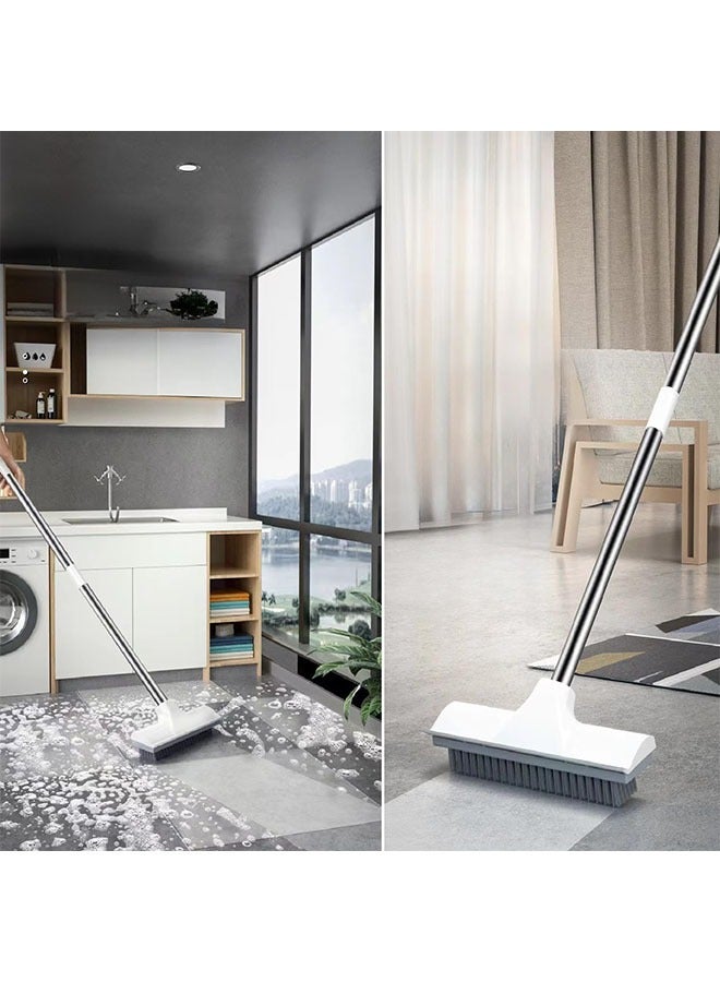 فرشاة تنظيف بمقبض طويل، فرشاة تنظيف الأرضيات بمقبض طويل مع ممسحة، فرشاة تنظيف الأرضيات 2 في 1 بمقبض طويل مع شعيرات صلبة يمكن تعليقها، مجموعة تنظيف الدش بمقبض قابل للتمديد 108 سم للحمام والمطبخ والشرفة والحوض والبلاط - Image 2