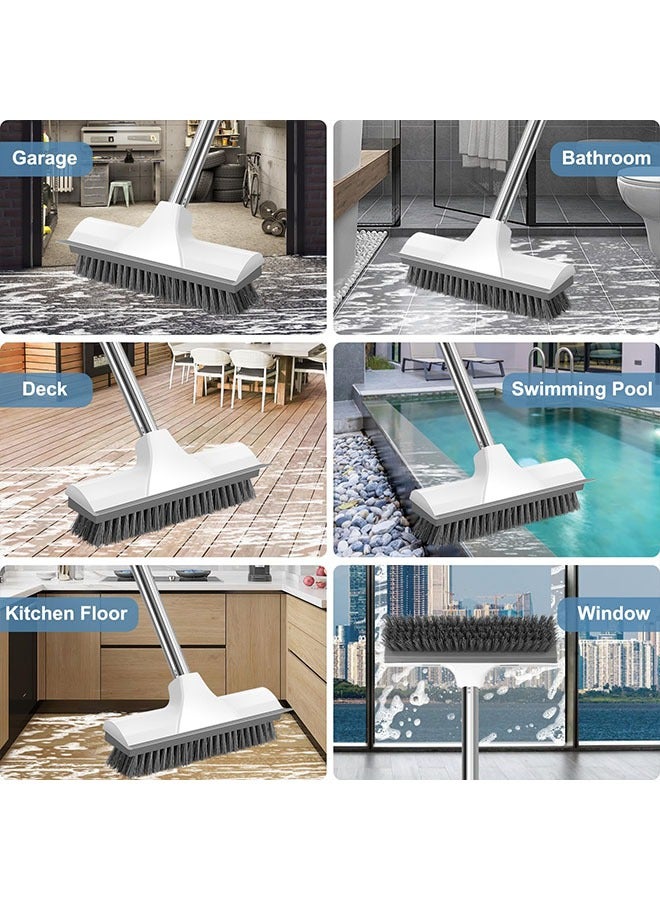 فرشاة تنظيف بمقبض طويل، فرشاة تنظيف الأرضيات بمقبض طويل مع ممسحة، فرشاة تنظيف الأرضيات 2 في 1 بمقبض طويل مع شعيرات صلبة يمكن تعليقها، مجموعة تنظيف الدش بمقبض قابل للتمديد 108 سم للحمام والمطبخ والشرفة والحوض والبلاط - Image 3