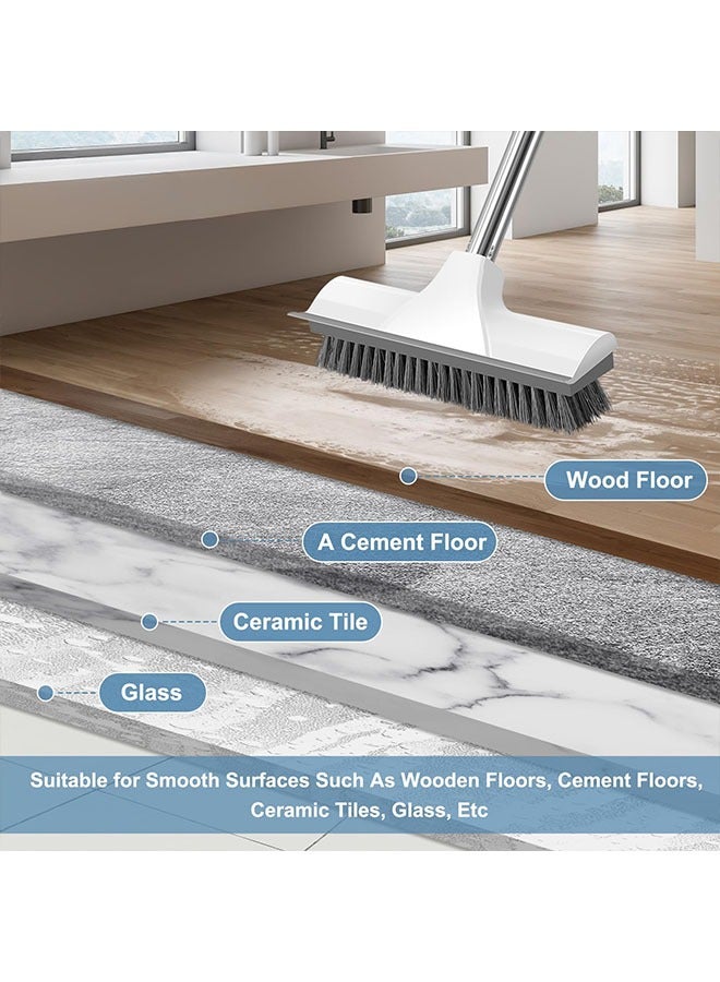 فرشاة تنظيف بمقبض طويل، فرشاة تنظيف الأرضيات بمقبض طويل مع ممسحة، فرشاة تنظيف الأرضيات 2 في 1 بمقبض طويل مع شعيرات صلبة يمكن تعليقها، مجموعة تنظيف الدش بمقبض قابل للتمديد 108 سم للحمام والمطبخ والشرفة والحوض والبلاط - Image 4