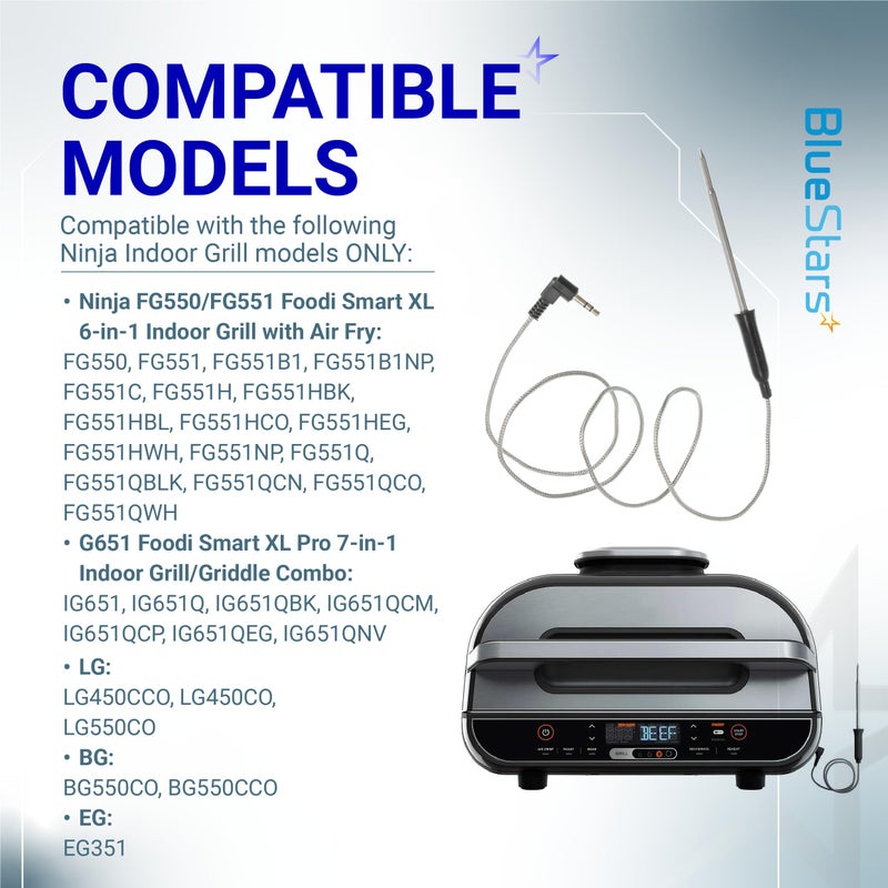 BlueStars Thermometer Meat Probe for Ninja FG550/FG551 Smart XL 6-in-1 Indoor Grill with Air Fry, IG651 Foodi Smart XL Pro 7-in-1, LG450CCO, LG550CO, BG550, EG351 Ninja Indoor Grill Accessories - Image 5