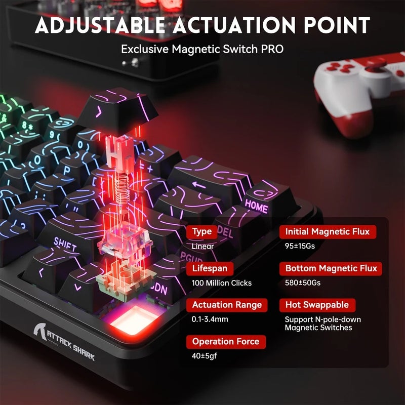 Attack Shark X65 HE Wired 65% Mechanical Gaming Keyboard, Rapid Trigger Magnetic Switch, Hall Effect, Top Mount, Rgb, Hot Swap - Image 5