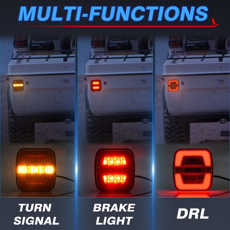 MICTUNING مجموعة مصابيح الذيل LED من MICTUNING مع إشارة الانعطاف ووظيفة الفرامل DRL، مجموعة مصابيح مقطورة 12 فولت مقاومة للماء مع كابل بطول 7.5 م تعمل لمقطورة أو شاحنة - Image 2