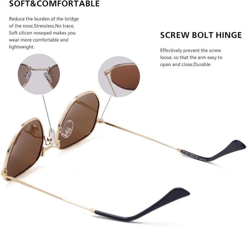 Htms Hipster Hexagonal Polarized Sunglasses Men Women Geometric Square Small Vintage Metal Frame Retro Shade Glasses - Image 2