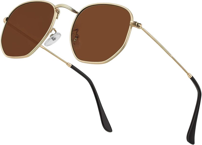 Htms Hipster Hexagonal Polarized Sunglasses Men Women Geometric Square Small Vintage Metal Frame Retro Shade Glasses - Image 1