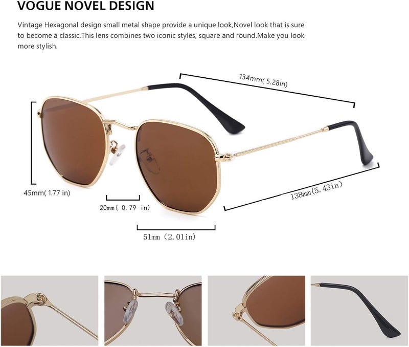 Htms Hipster Hexagonal Polarized Sunglasses Men Women Geometric Square Small Vintage Metal Frame Retro Shade Glasses - Image 3