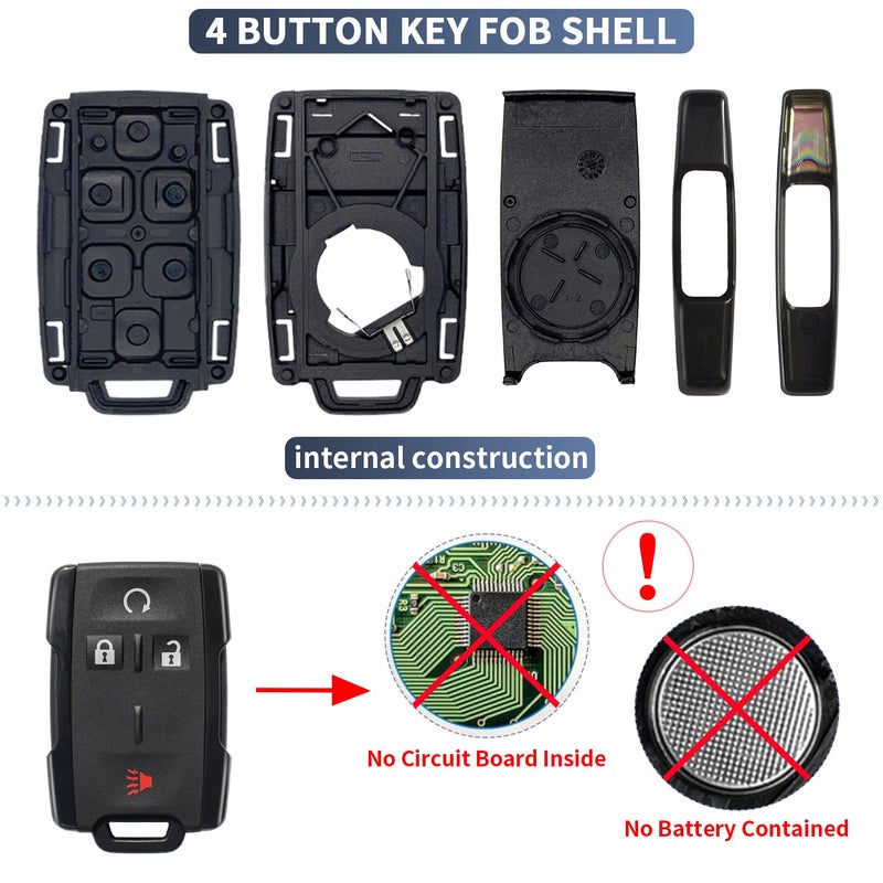 JJCHQ Key Fob Case for Chevy Silverado 1500 2500 3500 HD Colorado GMC Sierra Canyon 2021 2020 2019 2018 2017 2016 2015 2014 M3N-32337100 Keyless Entry Remote Key Shell Replacement 4 Button Pad Cover - Black - Image 2