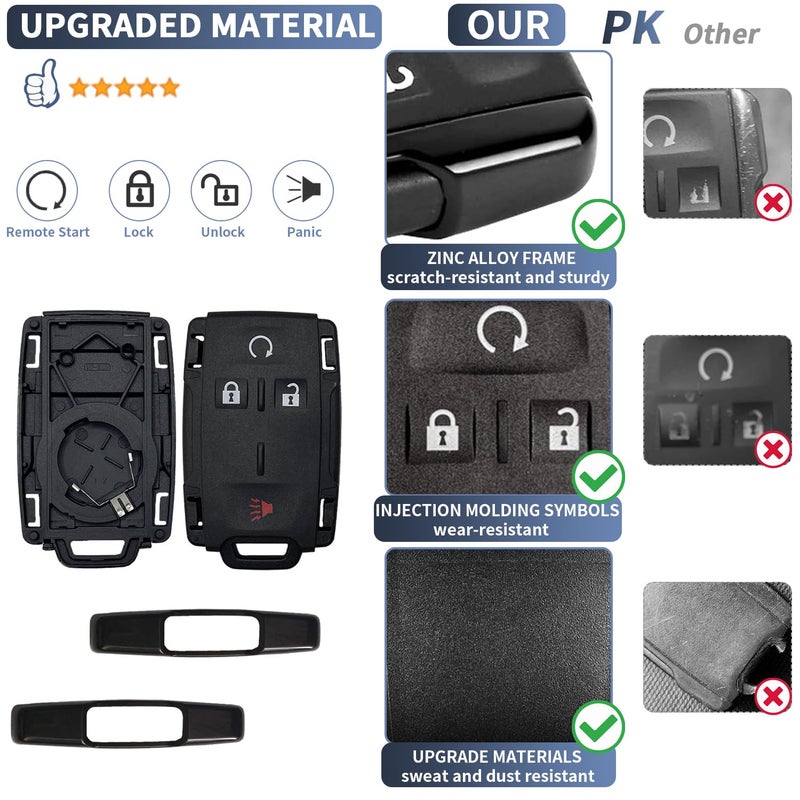 JJCHQ Key Fob Case for Chevy Silverado 1500 2500 3500 HD Colorado GMC Sierra Canyon 2021 2020 2019 2018 2017 2016 2015 2014 M3N-32337100 Keyless Entry Remote Key Shell Replacement 4 Button Pad Cover - Black - Image 3