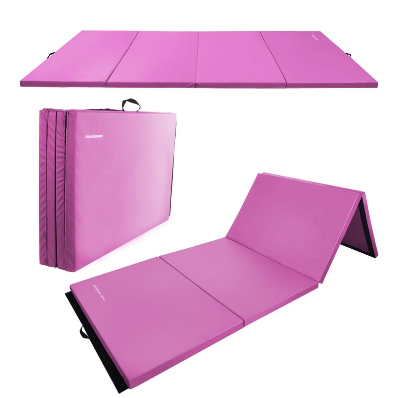 Fitvids حصائر الجمباز Fitvids للتقلب، 4'x8'x2" حصيرة تمارين قابلة للطي مع مقابض حمل عالية الكثافة مضادة للتمزق لفنون الدفاع عن النفس واللياقة البدنية والتمارين الهوائية لصالة الألعاب الرياضية المنزلية، يوغا، بيلاتس، تدريب أساسي، وردي - Image 1