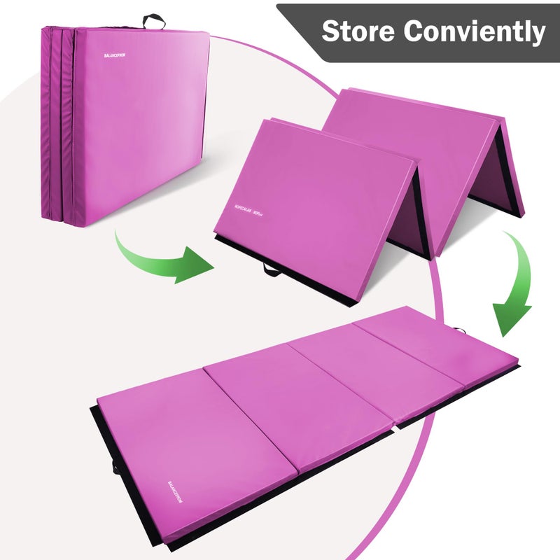 Fitvids حصائر الجمباز Fitvids للتقلب، 4'x8'x2" حصيرة تمارين قابلة للطي مع مقابض حمل عالية الكثافة مضادة للتمزق لفنون الدفاع عن النفس واللياقة البدنية والتمارين الهوائية لصالة الألعاب الرياضية المنزلية، يوغا، بيلاتس، تدريب أساسي، وردي - Image 5