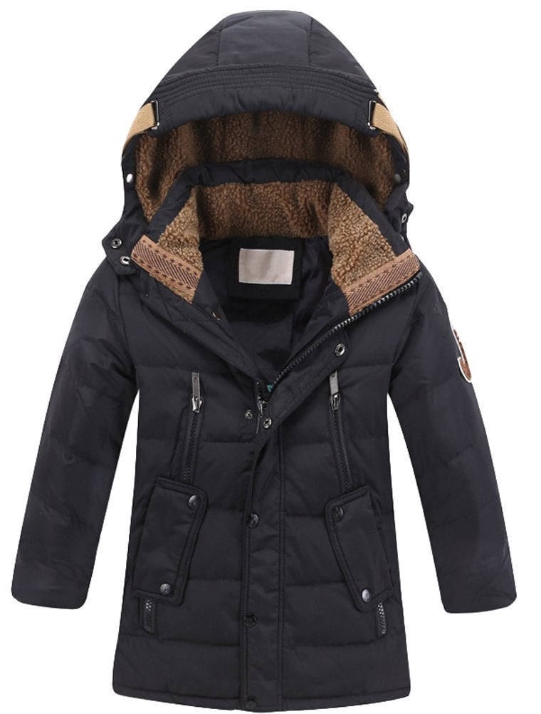 Mallimoda Big Boy's Hooded Bubble Jacket Heavyweight Solid Puffer Coat Style 1 Black Size 7-8 Years - Image 1