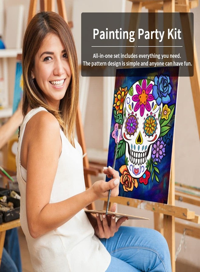 VOCHIC 8x10 Pre-Drawn Canvas Art Painting Kit for Adults, Neon Acrylic Colors, 3 Brushes, 1 Palette, Mexican Fiesta Da de Muertos Party Kits - Image 4