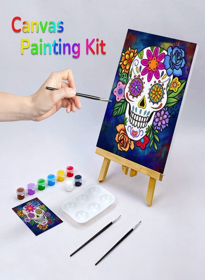 VOCHIC 8x10 Pre-Drawn Canvas Art Painting Kit for Adults, Neon Acrylic Colors, 3 Brushes, 1 Palette, Mexican Fiesta Da de Muertos Party Kits - Image 2
