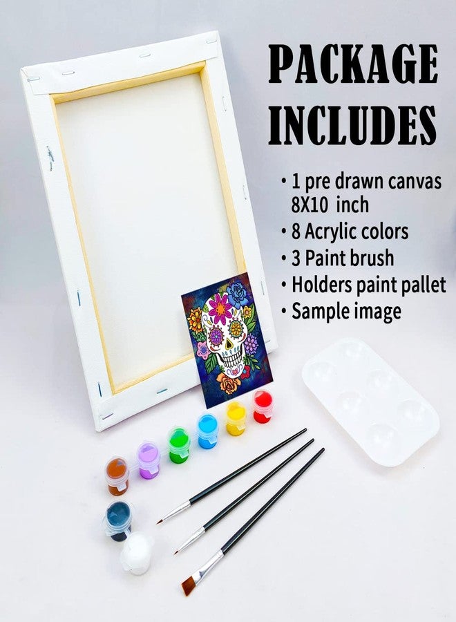 VOCHIC 8x10 Pre-Drawn Canvas Art Painting Kit for Adults, Neon Acrylic Colors, 3 Brushes, 1 Palette, Mexican Fiesta Da de Muertos Party Kits - Image 5