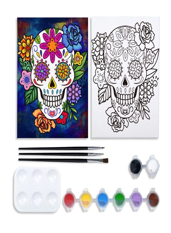 VOCHIC 8x10 Pre-Drawn Canvas Art Painting Kit for Adults, Neon Acrylic Colors, 3 Brushes, 1 Palette, Mexican Fiesta Da de Muertos Party Kits - Image 1