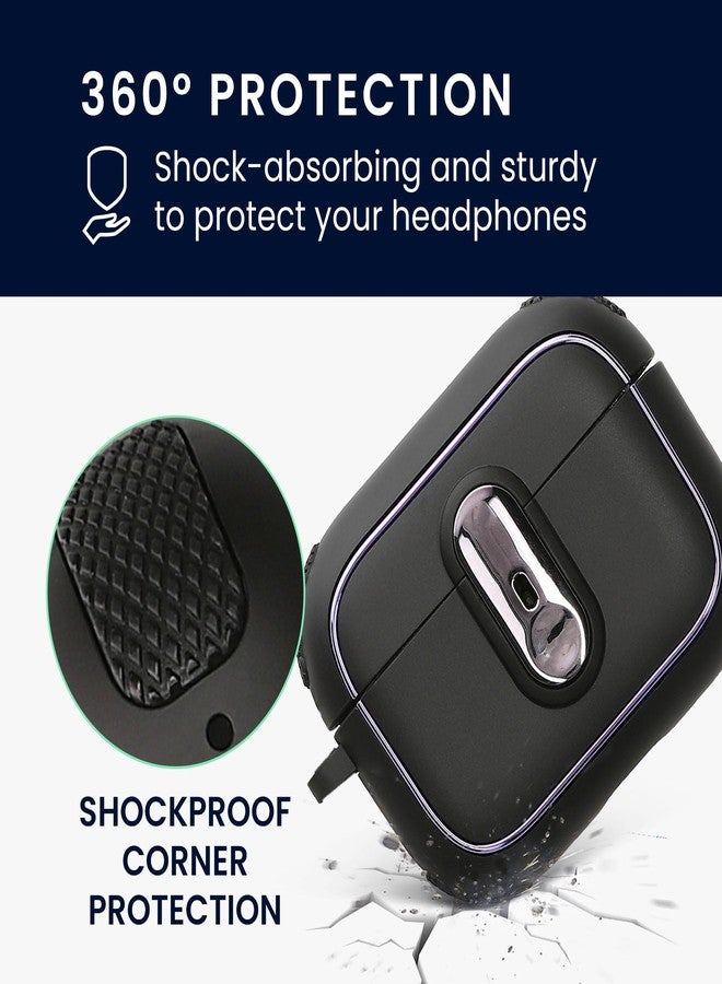 kwmobile Case for Apple Airpods Pro 2 Case - Shockproof Cover for Bluetooth Earbuds - Lockable Function - Carabiner Keychain Clip - Black/Black - Image 3