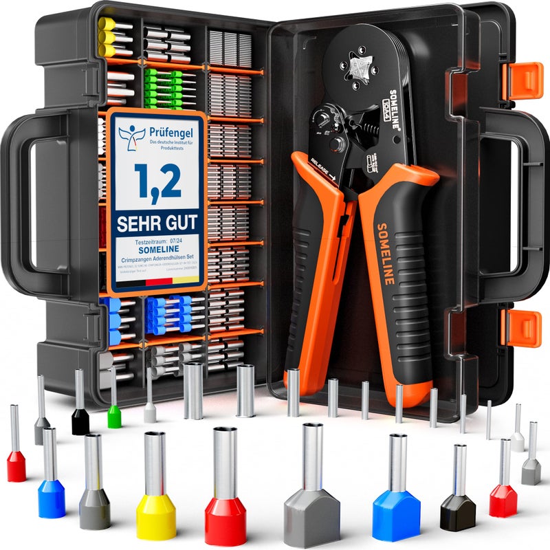 SOMELINE SOMELINE® Ferrule Crimping Tool Kit, Self-Adjusting Pliers for Wire Ferrules AWG 24-8, With 24 Sizes Insulated and Uninsulated Wire Ferrules Terminals, Square Crimp Connector Assortment Kit  - Image 1